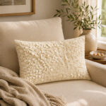 Fast Wear Off-White Floral Petal Applique Cushion Cover