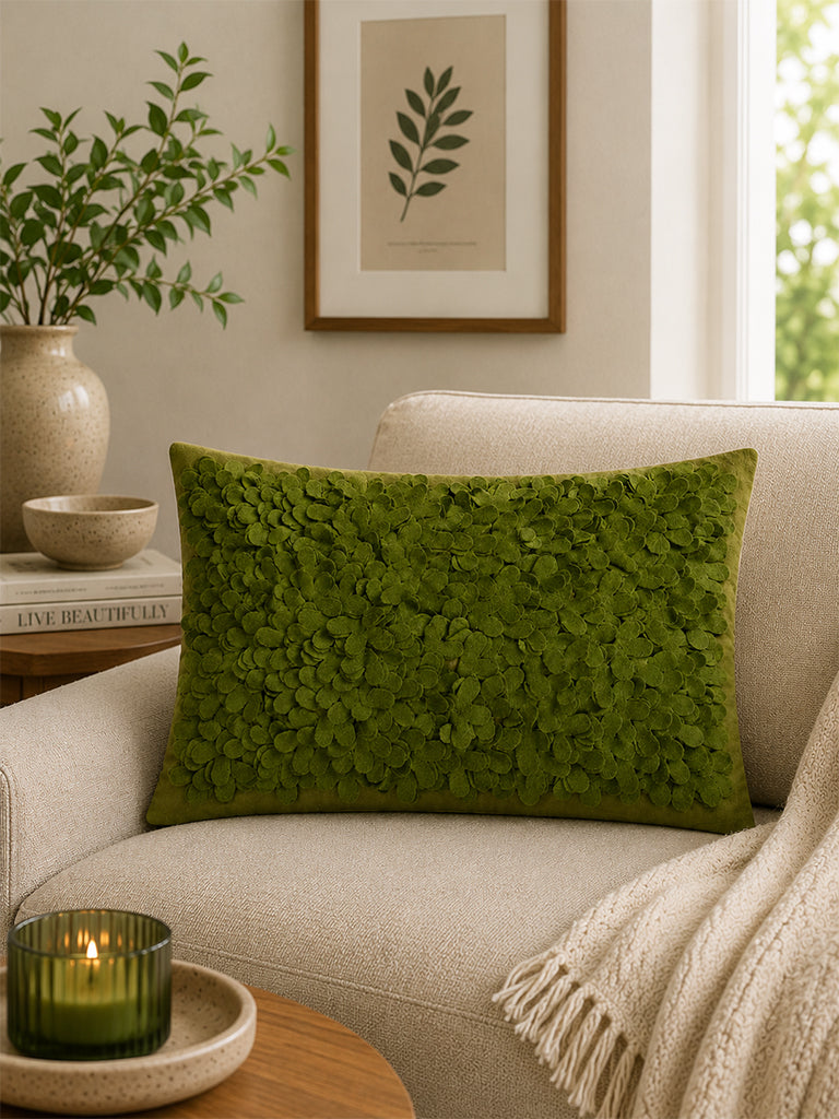 Fast Wear Green Floral Petal Applique Cushion Cover