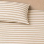 Fast Wear Beige Striped Fitted King Bed Sheet Set