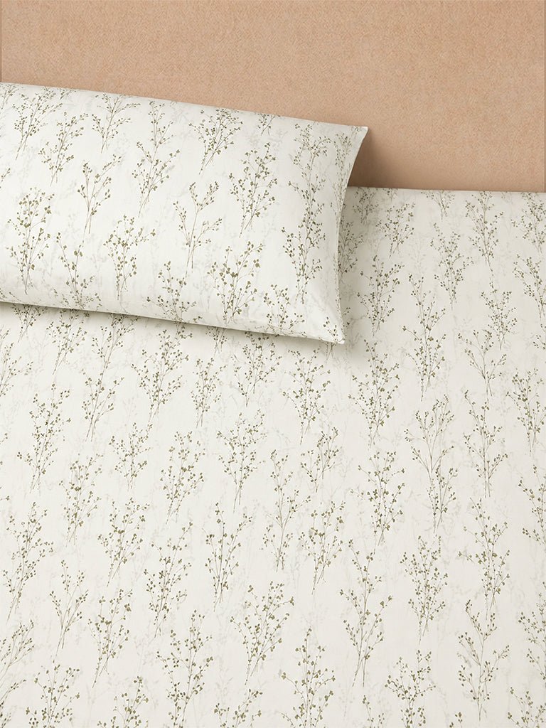 Fast Wear Green Botanical Printed Queen Bed Sheet Set