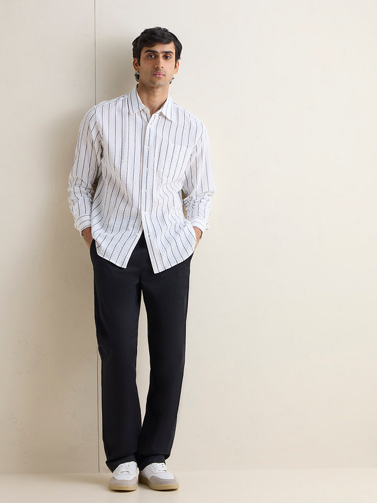 Fast Wear Cotton-Blend Black Relaxed-Fit Mid-Rise Chinos