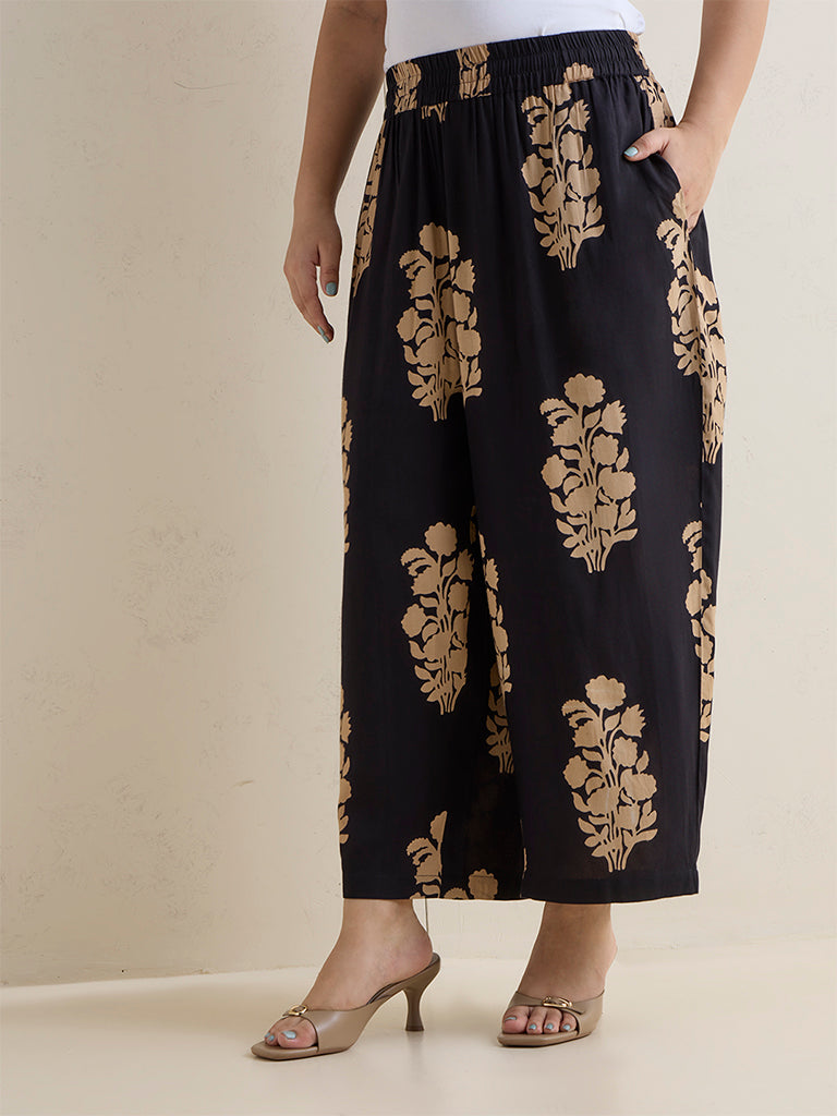 Fast Wear Black Floral Printed Palazzos