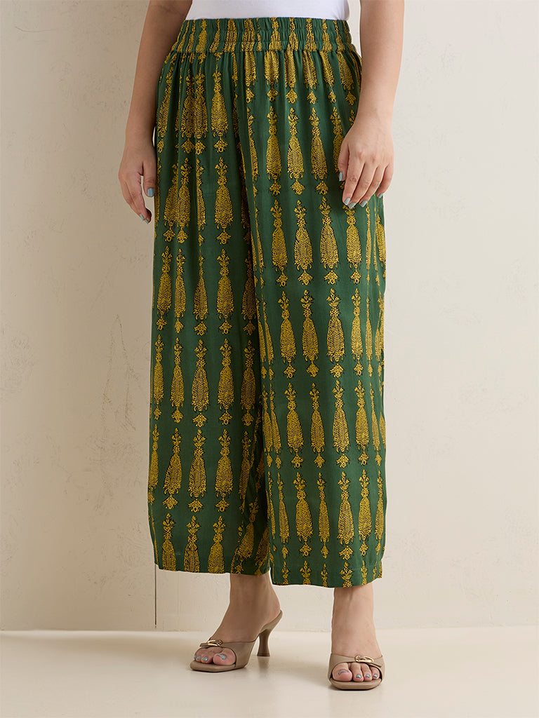 Fast Wear Green Botanical Printed Palazzos