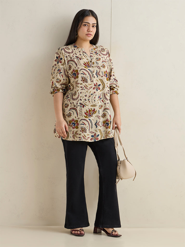 Fast Wear Beige Floral Printed Tunic