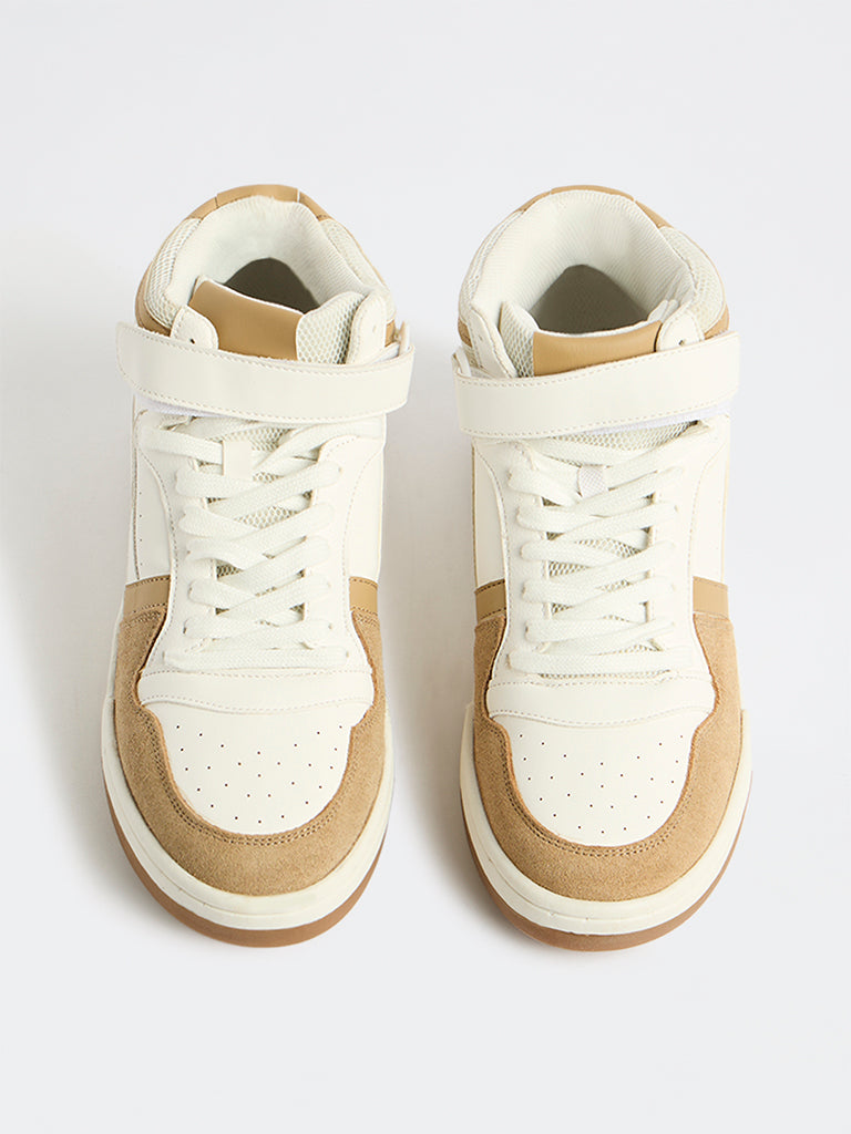 Fast Wear Beige Colour-Blocked Lace-Up Sneakers