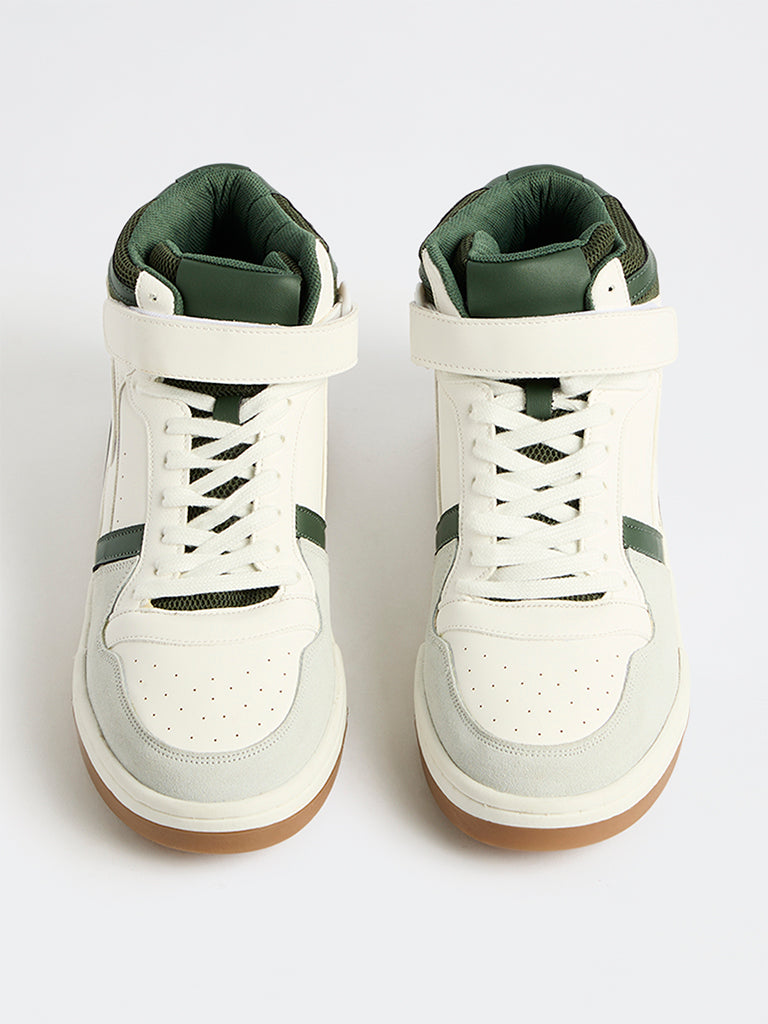Fast Wear White and Green Perforated High-Top Sneakers