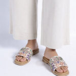 Fast Wear Peach Tropical Embroidered Sandals