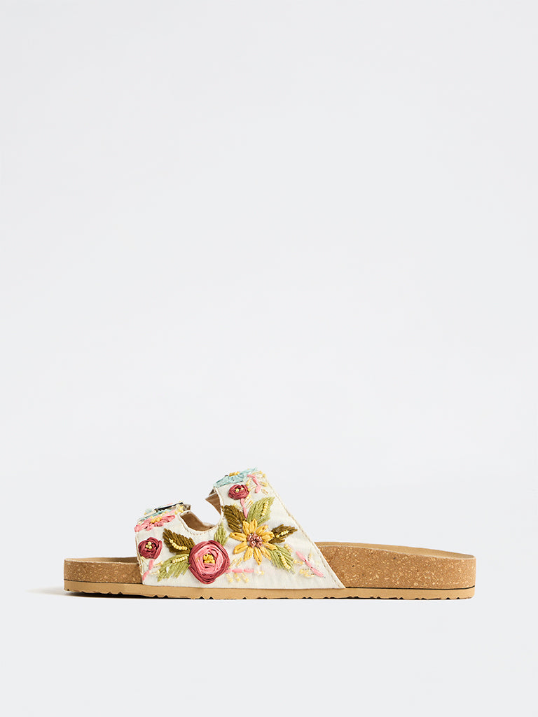 Fast Wear Pink Floral Embroidered Sandals
