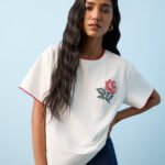 Fast Wear White Floral Embroidered Cotton T-Shirt