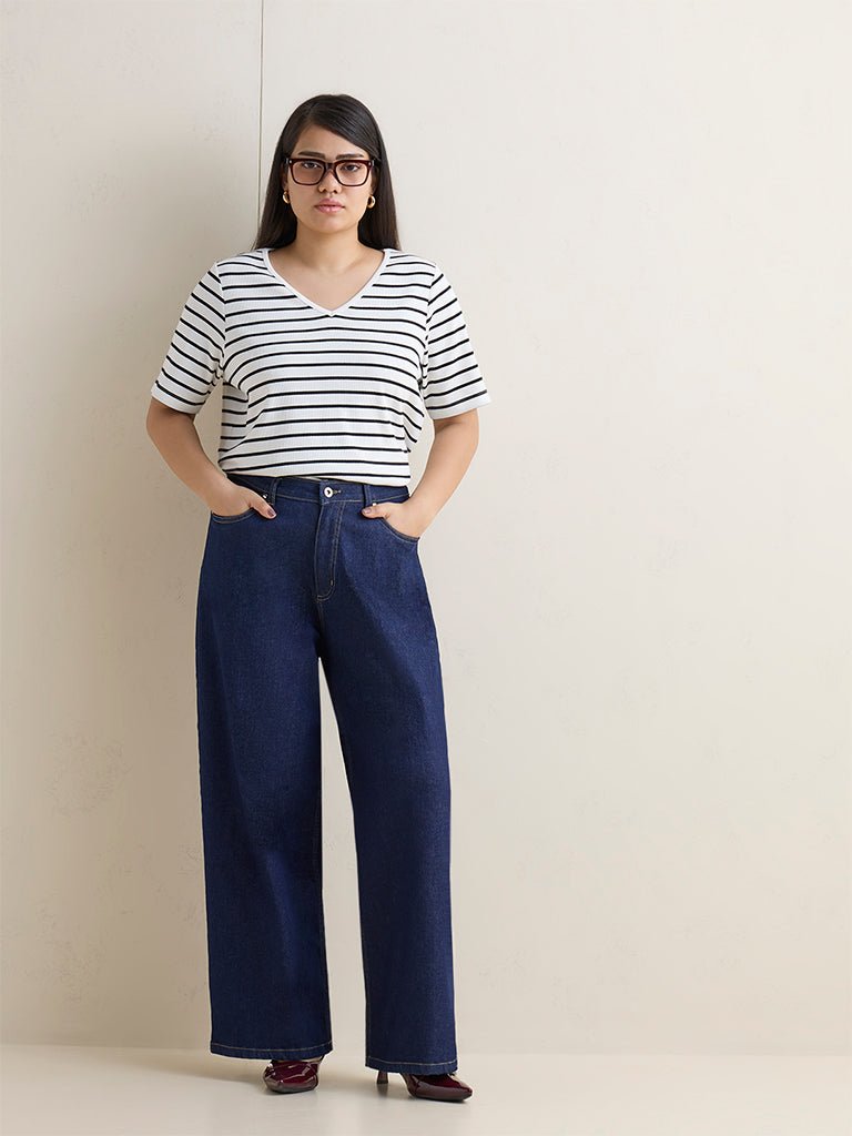 Fast Wear Navy Wide-Leg High-Rise Jeans