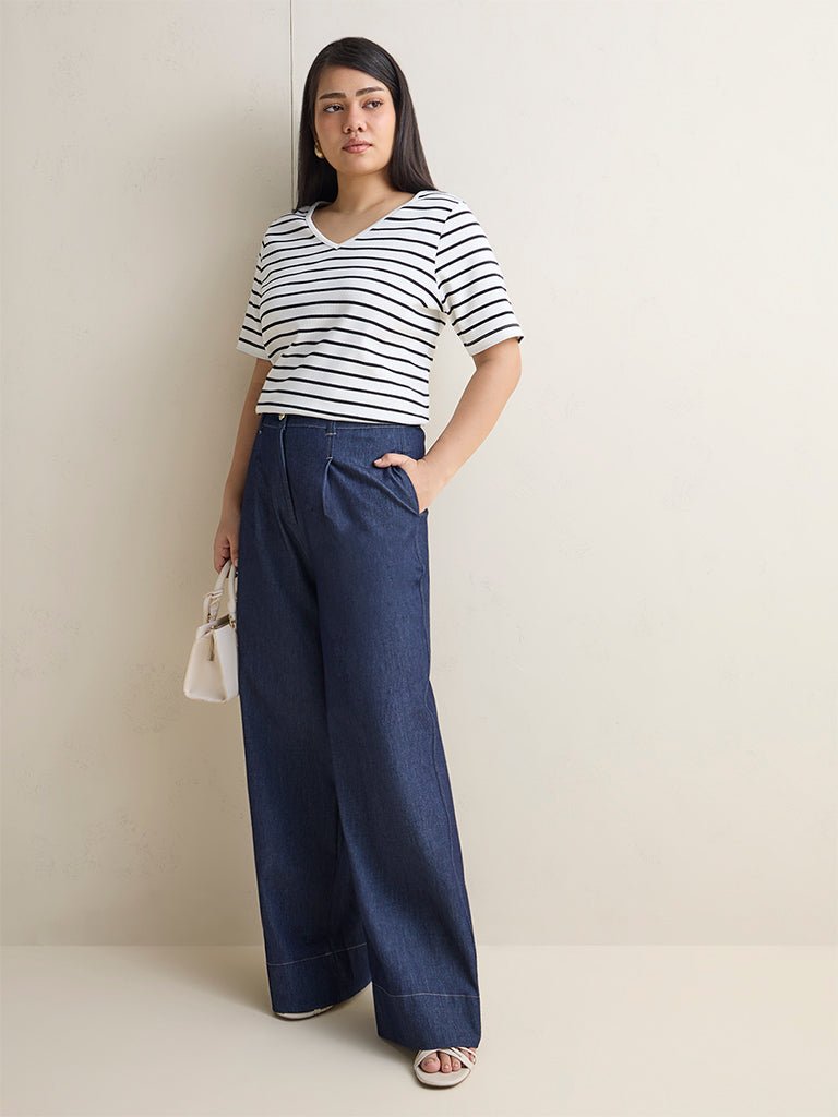 Fast Wear White Striped Cotton-Blend T-Shirt