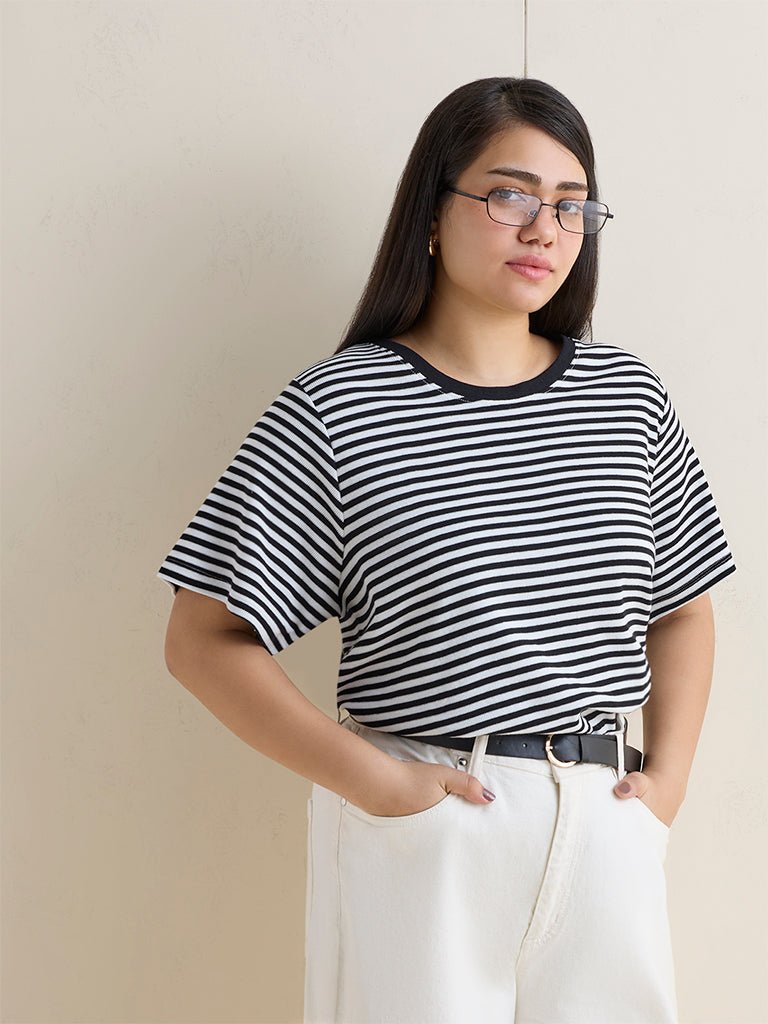Fast Wear Black Striped Cotton T-Shirt