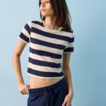 Fast Wear Navy Striped Cotton-Blend T-Shirt