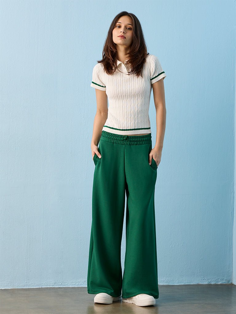 Fast Wear White Cable-Knit Cotton-Blend T-Shirt