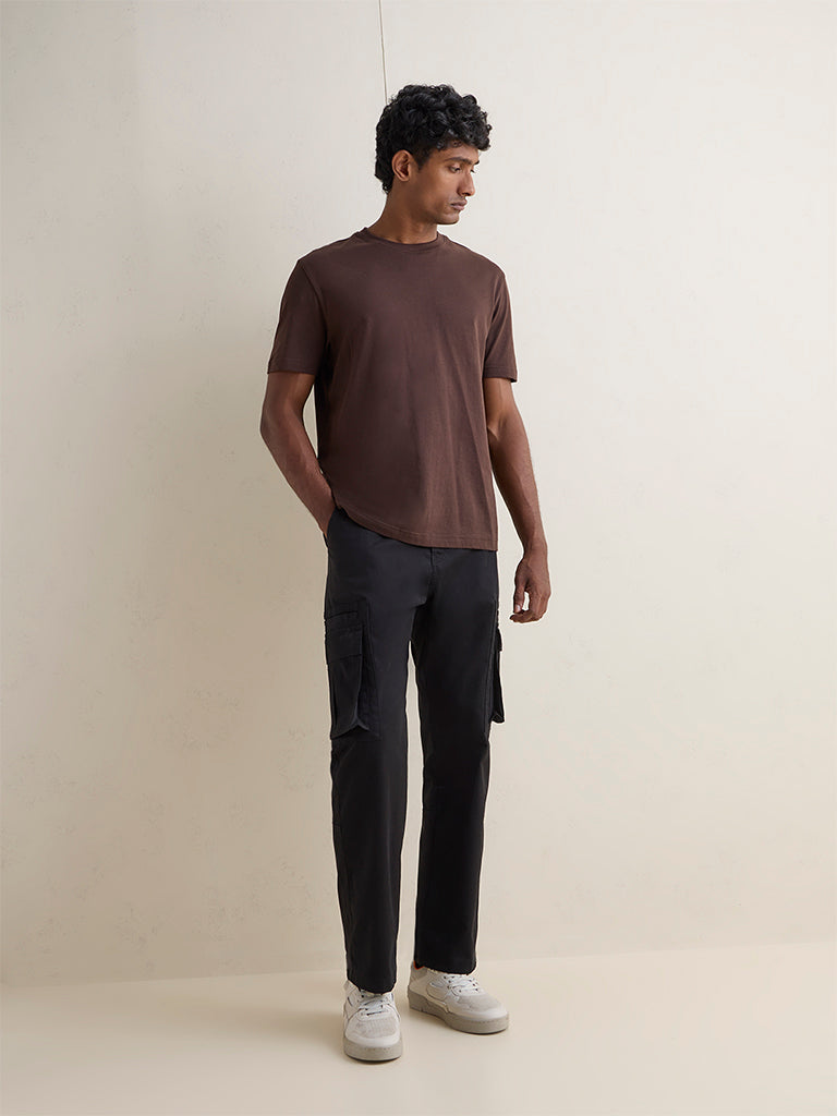 Fast Wear Black Relaxed-Fit Mid-Rise Cotton Cargo Pants