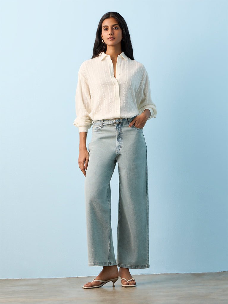 Fast Wear Blue Faded High-Rise Jeans with Belt