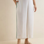 Fast Wear Off-White Embroidered Palazzos