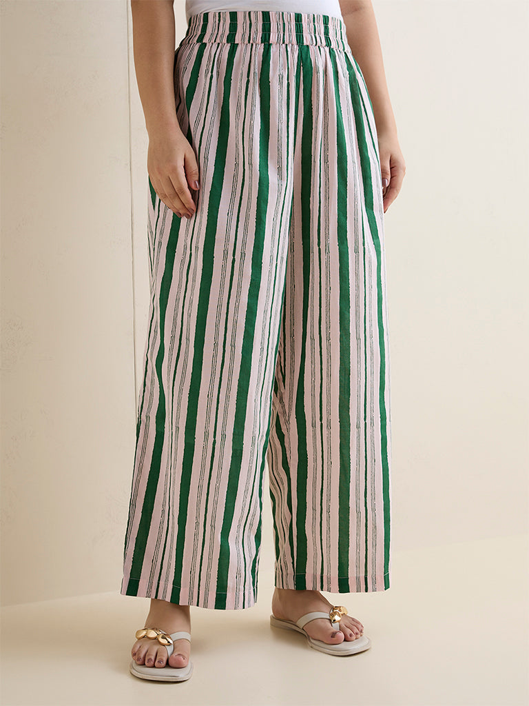 Fast Wear Off-White Striped Cotton Palazzos