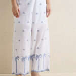 Fast Wear White Embroidered Cotton Palazzos
