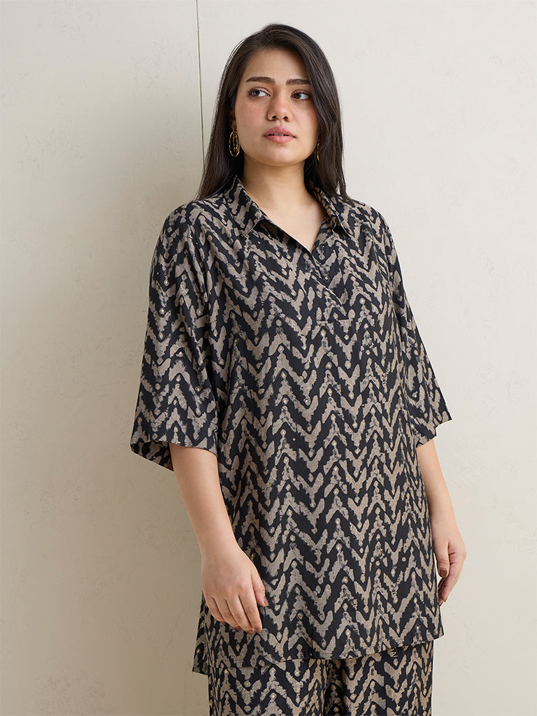 Fast Wear Black Chevron Printed Tunic
