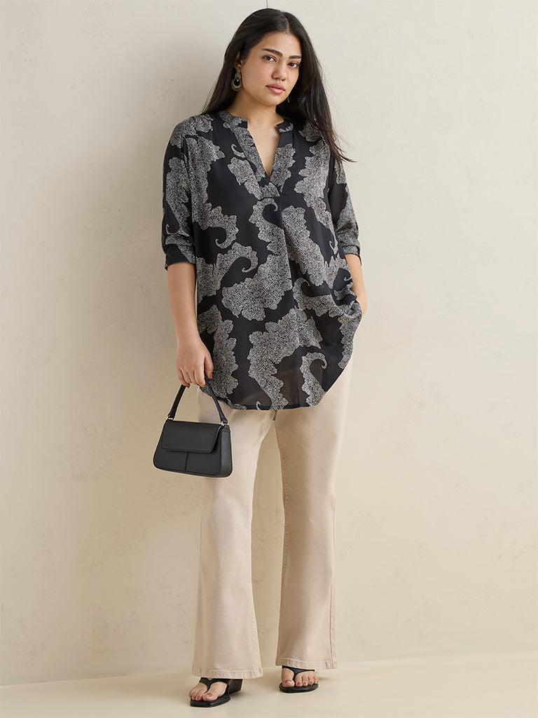 Fast Wear Black Botanical Pattern Tunic