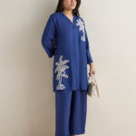 Fast Wear Dark Blue Botanical Embroidered Tunic