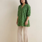 Fast Wear Green Floral Embroidered Cotton Tunic