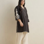 Fast Wear Black Floral Embroidered Cotton Kurti