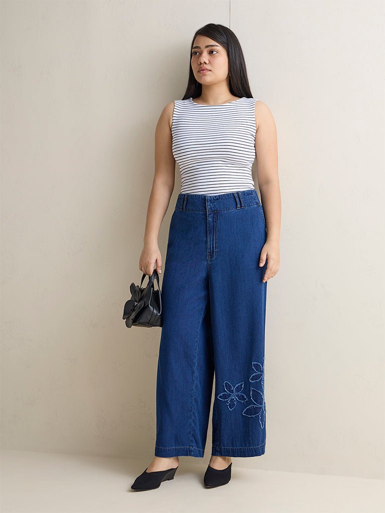 Fast Wear Blue Floral Design High-Rise Denim Jeans