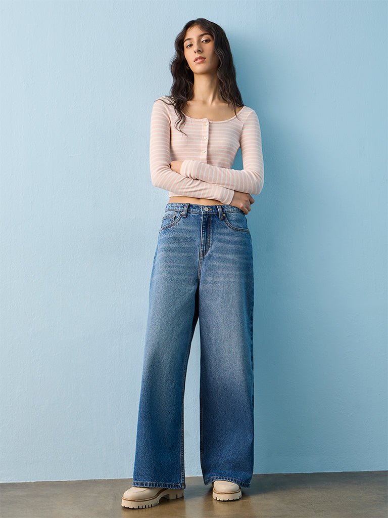 Fast Wear Blue Washed High-Rise Jeans