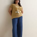 Fast Wear Light Khaki Floral Printed Cotton T-Shirt