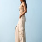 Fast Wear Light Beige High-Rise Cargo Jeans