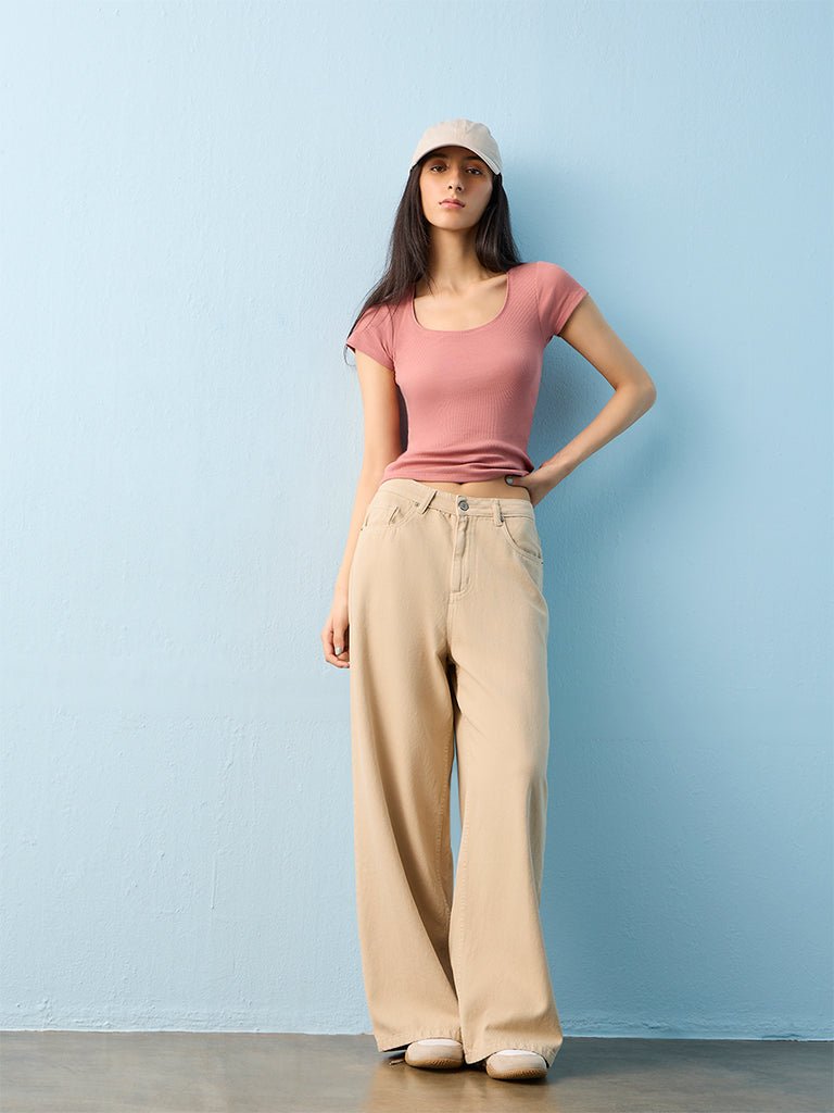 Fast Wear Light Beige High-Rise Jeans