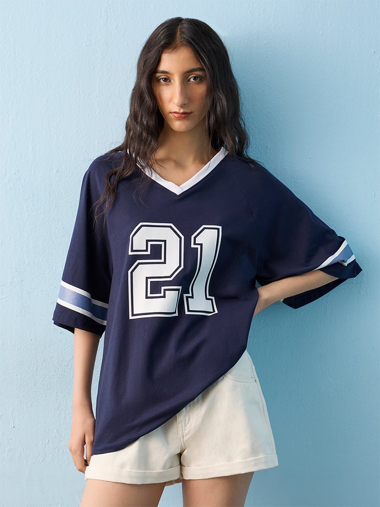 Fast Wear Navy Numerical Printed T-Shirt