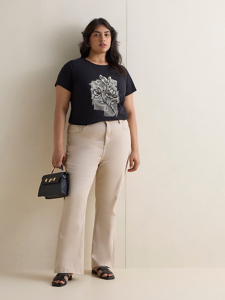 Fast Wear Black Printed Cotton T-Shirt