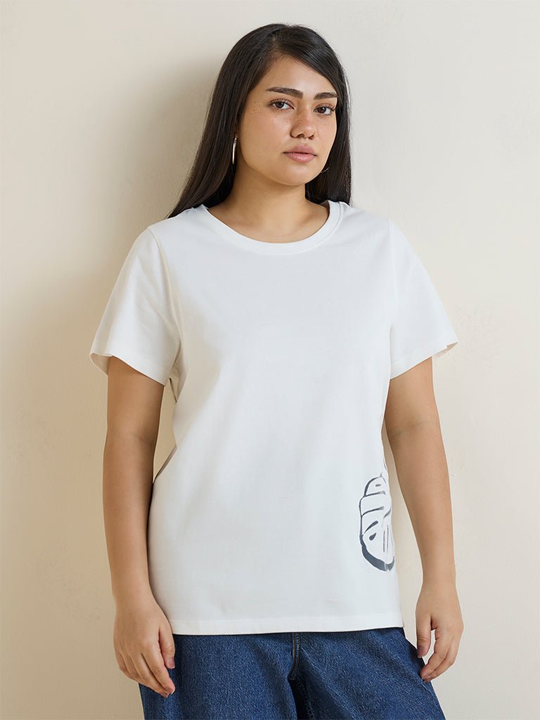 Fast Wear White Botanical Print Cotton T-Shirt