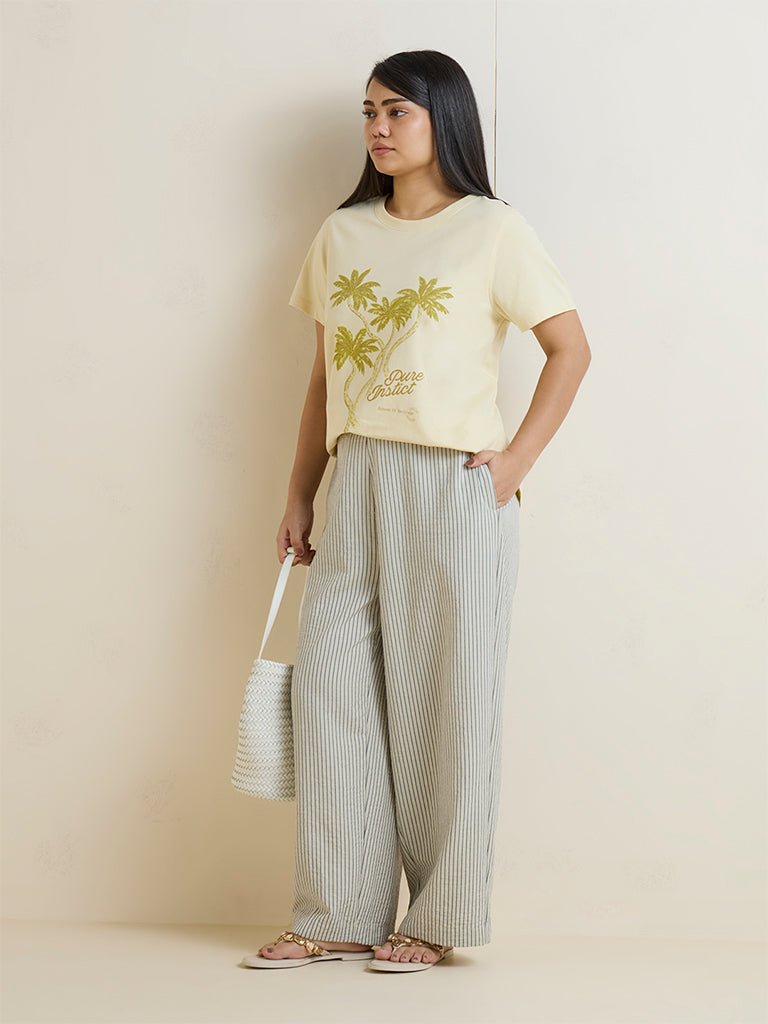 Fast Wear Yellow Tropical-Inspired Cotton T-Shirt