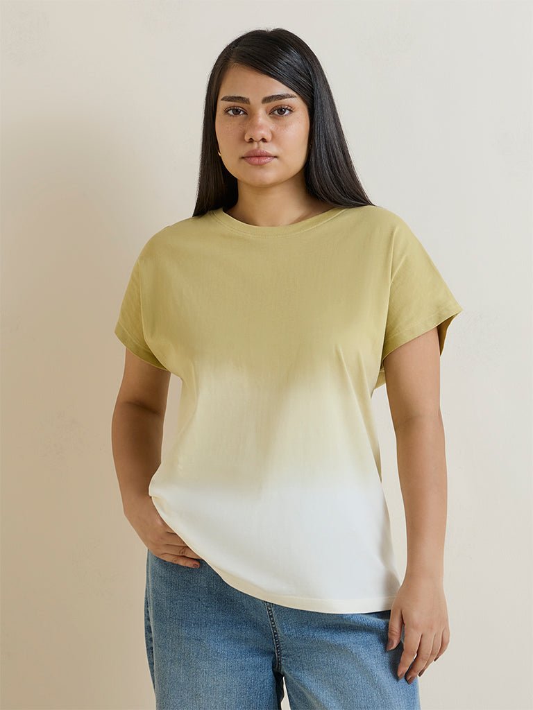 Fast Wear Khaki Ombre-Finish Cotton T-Shirt