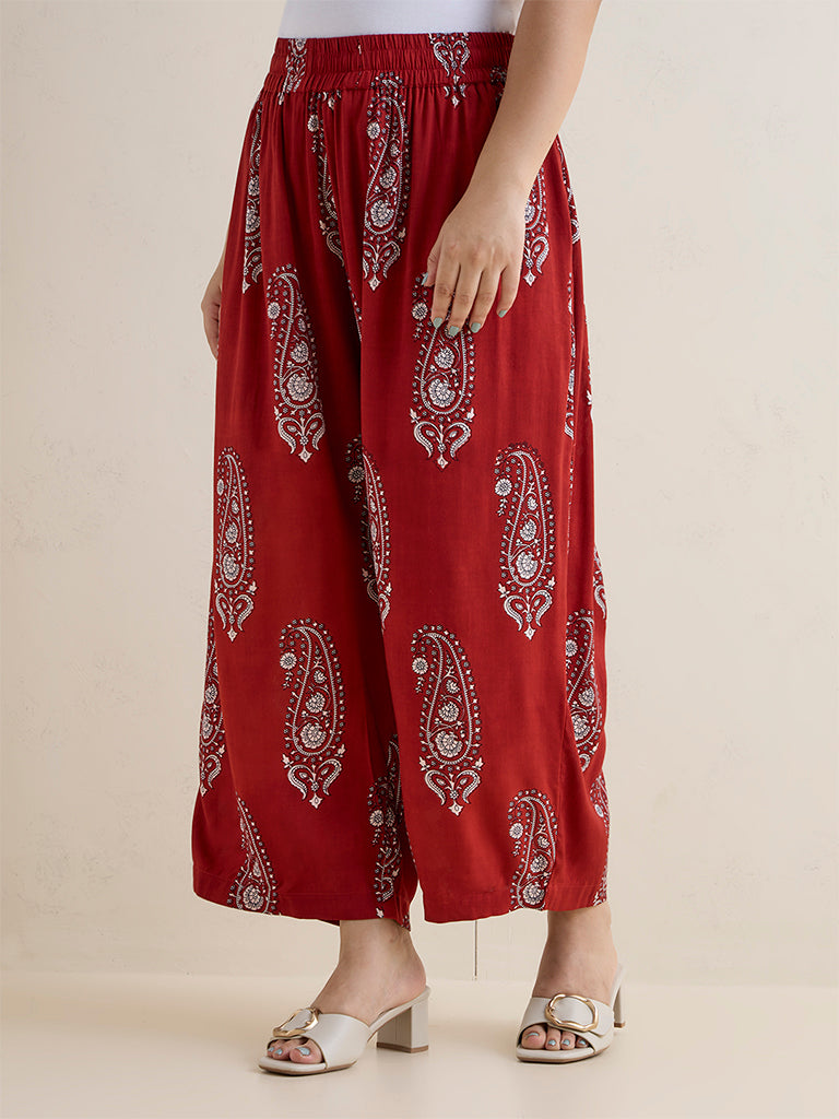 Fast Wear Maroon Paisley Printed Palazzos