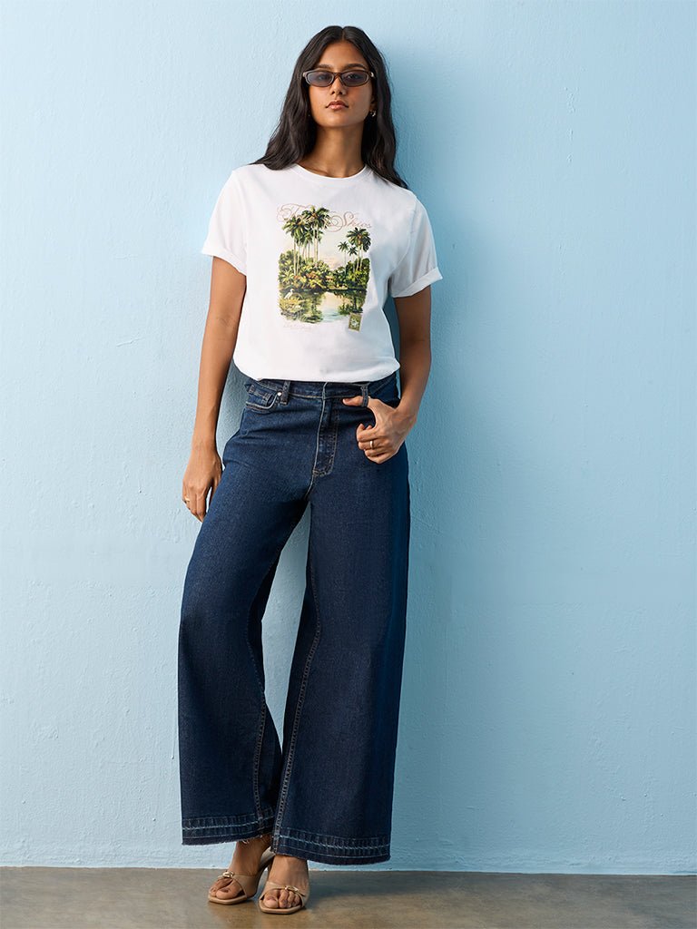 Fast Wear White Nature-Inspired Cotton T-Shirt
