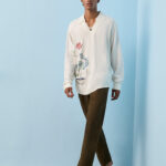 Fast Wear Dark Olive Self-Striped Relaxed-Fit Mid-Rise Cotton Pants