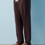 Fast Wear Dark Purple Self-Striped Relaxed-Fit Mid-Rise Cotton Pants