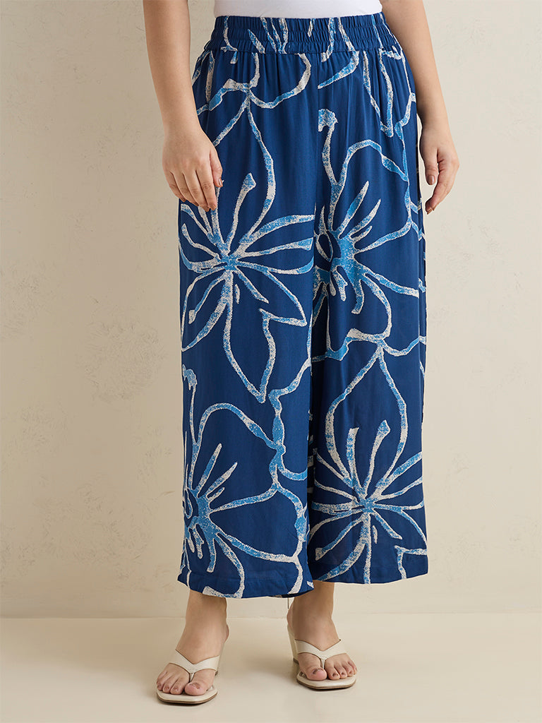 Fast Wear Indigo Floral Printed Pants