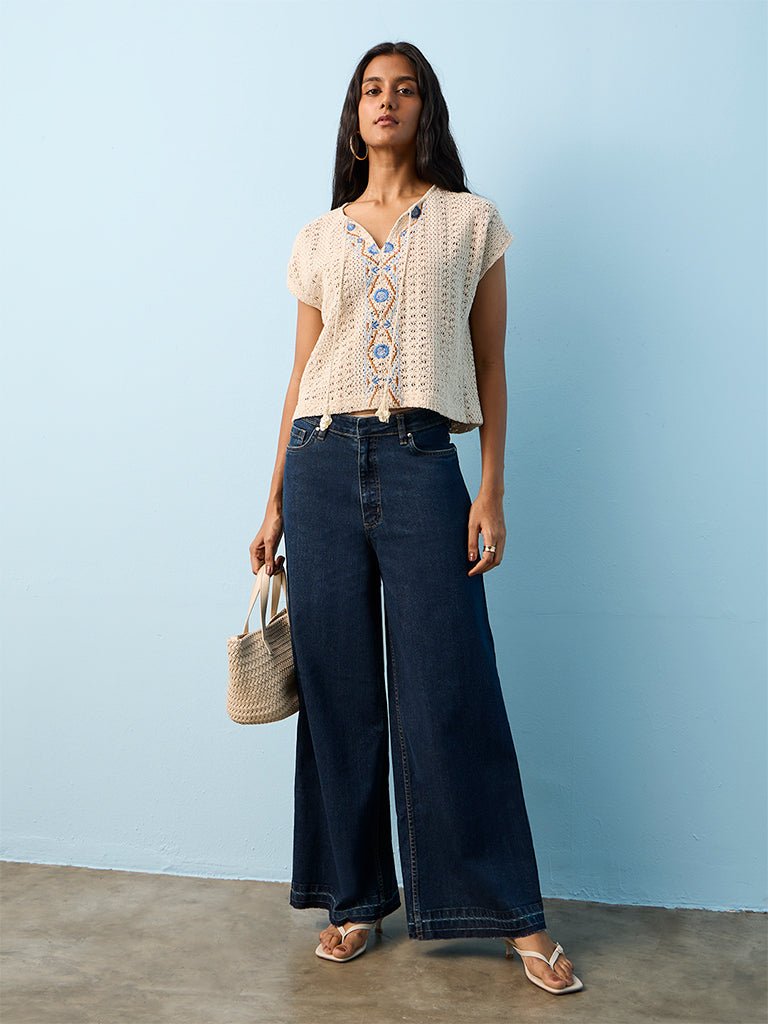 Fast Wear Dark Blue Flared High-Rise Jeans