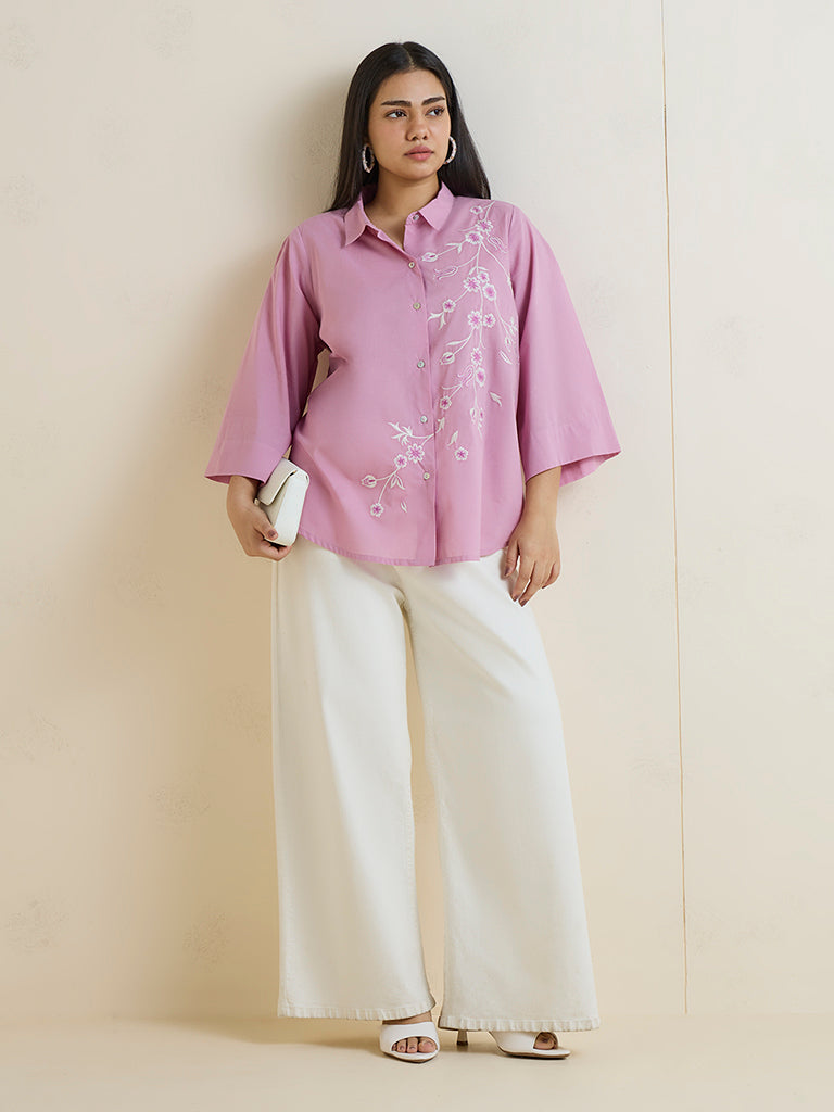 Fast Wear Pink Floral Embroidered Cotton Tunic