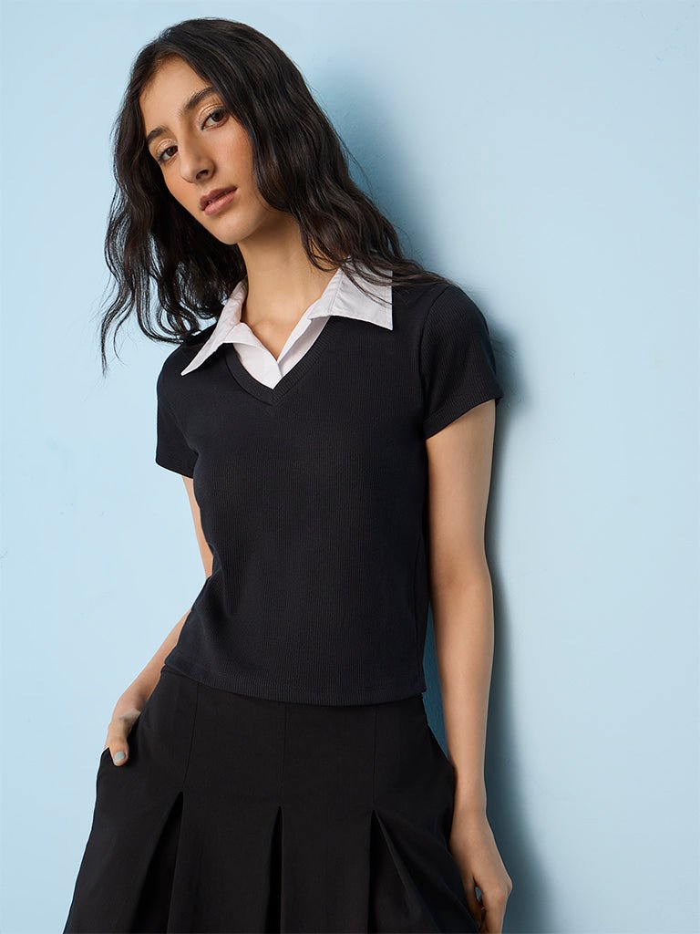 Fast Wear Black Solid Cotton T-Shirt