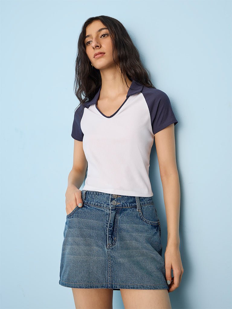 Fast Wear Navy Contrast Design T-Shirt
