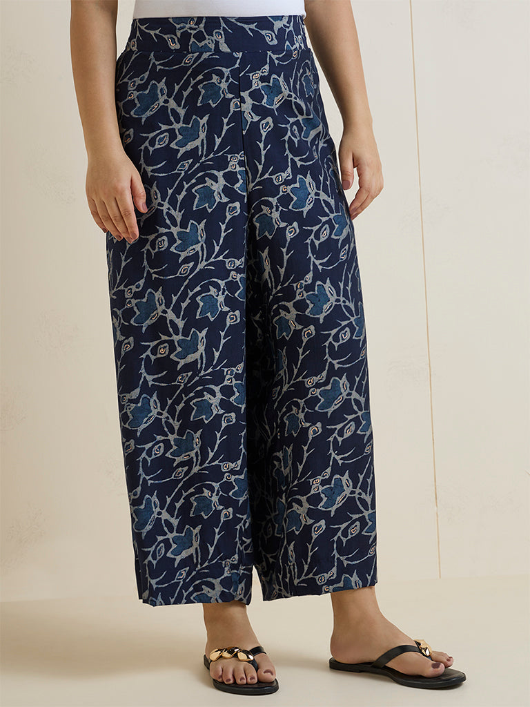 Fast Wear Navy Floral Print Pants