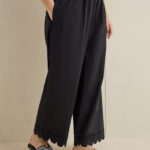 Fast Wear Black Scallop Detailed Palazzos