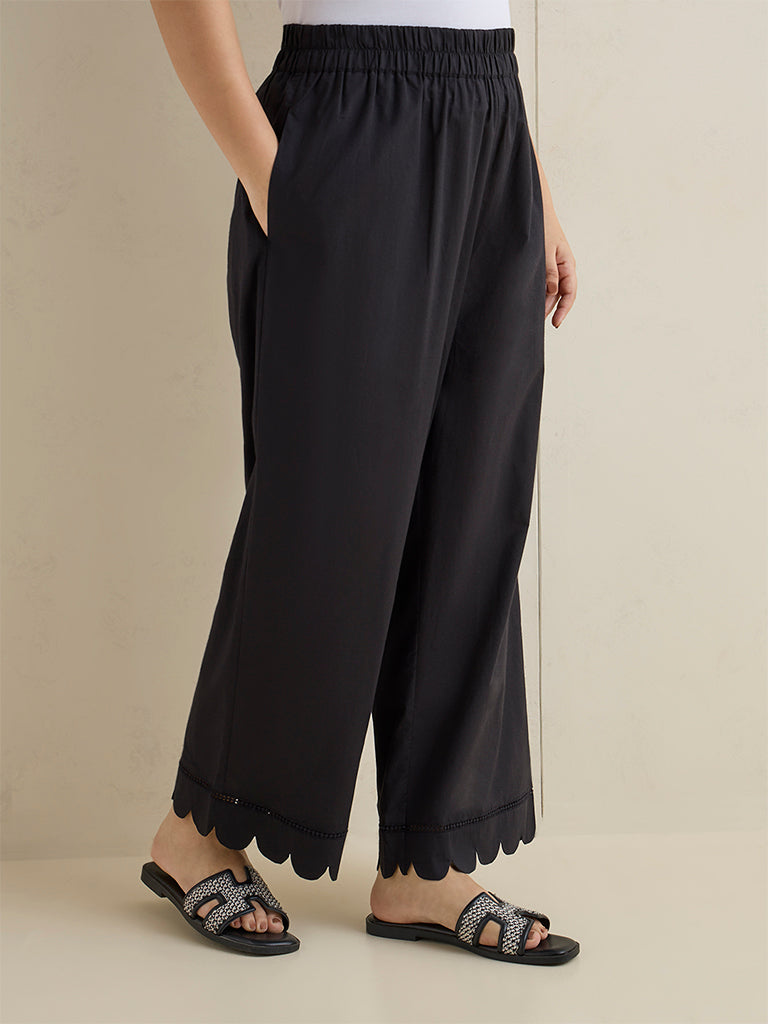 Fast Wear Black Scallop Detailed Palazzos